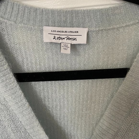 & Other Stories Sparkle Yarn Covered Button Cardigan in Light Blue M - Picture 3 of 4